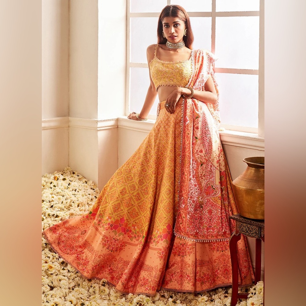 Lashkaraa Yellow Multicolor Floral Printed Lehenga